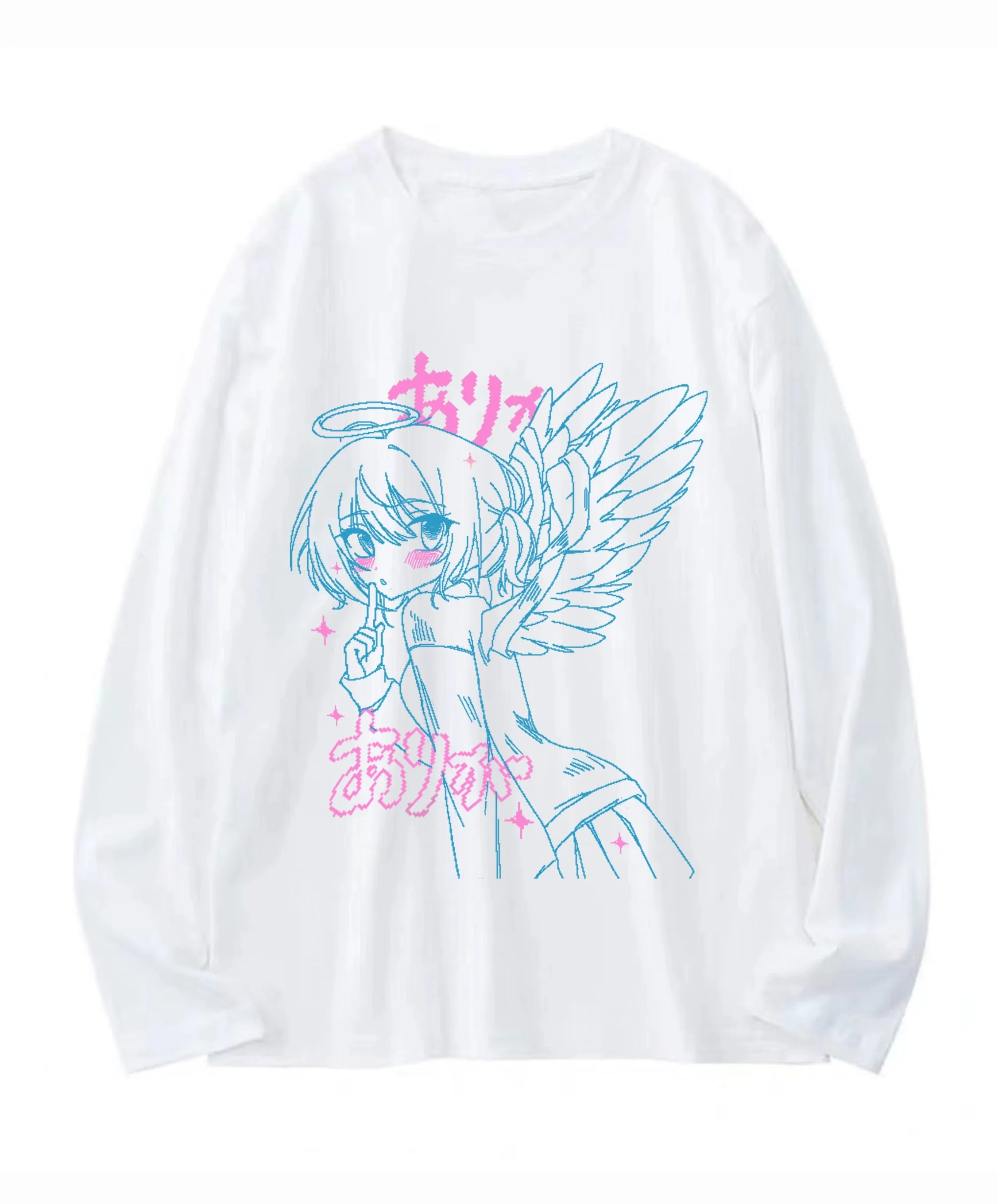 Angel Wings Long Sleeve Anime Print Shirt Multicolor