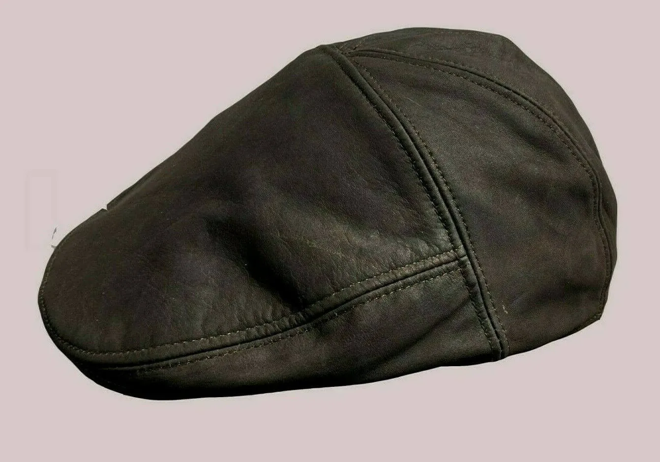 Brown Oiled Nubuck Leather Ivy Cap Golf Bunnet Newsboy Flat Gatsby 5 panel