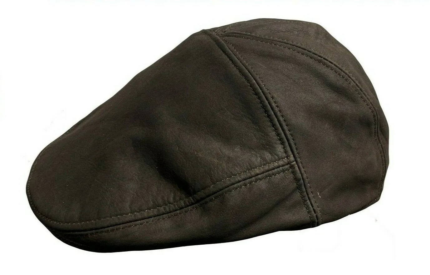 Brown Oiled Nubuck Leather Ivy Cap Golf Bunnet Newsboy Flat Gatsby 5 panel
