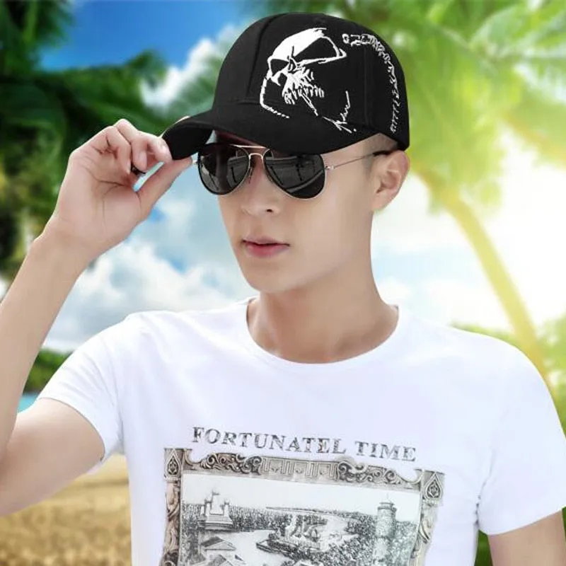 Embroidered Skull Cap For Men Cotton Sports Baseball Caps Fashion Black Pattern Women Snapback Army Male Cap Hip Hop Bone